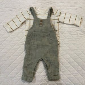 Grayson Collective | Muslin Olive Green Overalls with Onesie | 0-3M